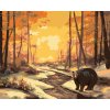Maľovanie podľa čísel - MEDVEĎ PRI RIKE V ZIME A ZÁPAD SLNKA (D. RUSTY RUST)