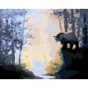 Maľovanie podľa čísel - MEDVEĎ PRI RIKE V LESE A ZÁPAD SLNKA (D. RUSTY RUST)