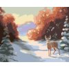 Maľovanie podľa čísel - JELEŇ A ZASNEŽENÉ SMREKY V LESE (D. RUSTY RUST)