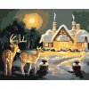 Maľovanie podľa čísel - JELEŇ A LAŇ PRI ZASNEŽENOM DOME (D. RUSTY RUST)