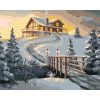 Maľovanie podľa čísel - ZASNEŽENÝ ZRUB PRI VÝCHODE SLNKA (D. RUSTY RUST)