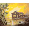 Maľovanie podľa čísel - DOMY S MÓLOM PRI JAZERE, VOLAVKA A ČAJKY A ZÁPAD SLNKA (D. RUSTY RUST)