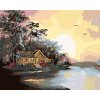Maľovanie podľa čísel - CHATA PRI JAZERE A ČERVENÉ ZORE (D. RUSTY RUST)