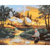 Maľovanie podľa čísel - RYBÁR V RIEKE, DOM A ZÁPAD SLNKA (D. RUSTY RUST)