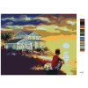 Maľovanie podľa čísel - CHLAPEC SO PSOM PRI MORI A ZÁPADE SLNKA (D. RUSTY RUST)