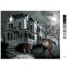 Maľovanie podľa čísel - VLK A STRAŠIDELNÝ DOM PRI SPLNE (D. RUSTY RUST)