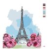 Maľovanie podľa čísel - EIFFELOVA VEŽA V PARÍŽI S RUŽOVÝMI KVETINAMI