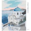 Diamantové maľovanie - KOSTOL S MODROU KOPULOU NA SANTORINI