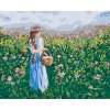 Diamantové maľovanie - DIEVČA ZBIERAJÚCE KVETY DO KOŠÍKA