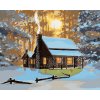 Diamantové maľovanie - CHATA V ZIME A ZÁPAD SLNKA (D. RUSTY RUST)