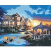 Diamantové maľovanie - LABUTE, ALTÁN PRI DOME A ZÁPAD SLNKA (D. RUSTY RUST)