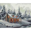 Diamantové maľovanie - ZASNEŽENÉ STROMY, RIEKA A CHATA V ZIME (D. RUSTY RUST)