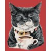 Maľovanie podľa čísel - MAČKA S KÁVOU by HOLLY