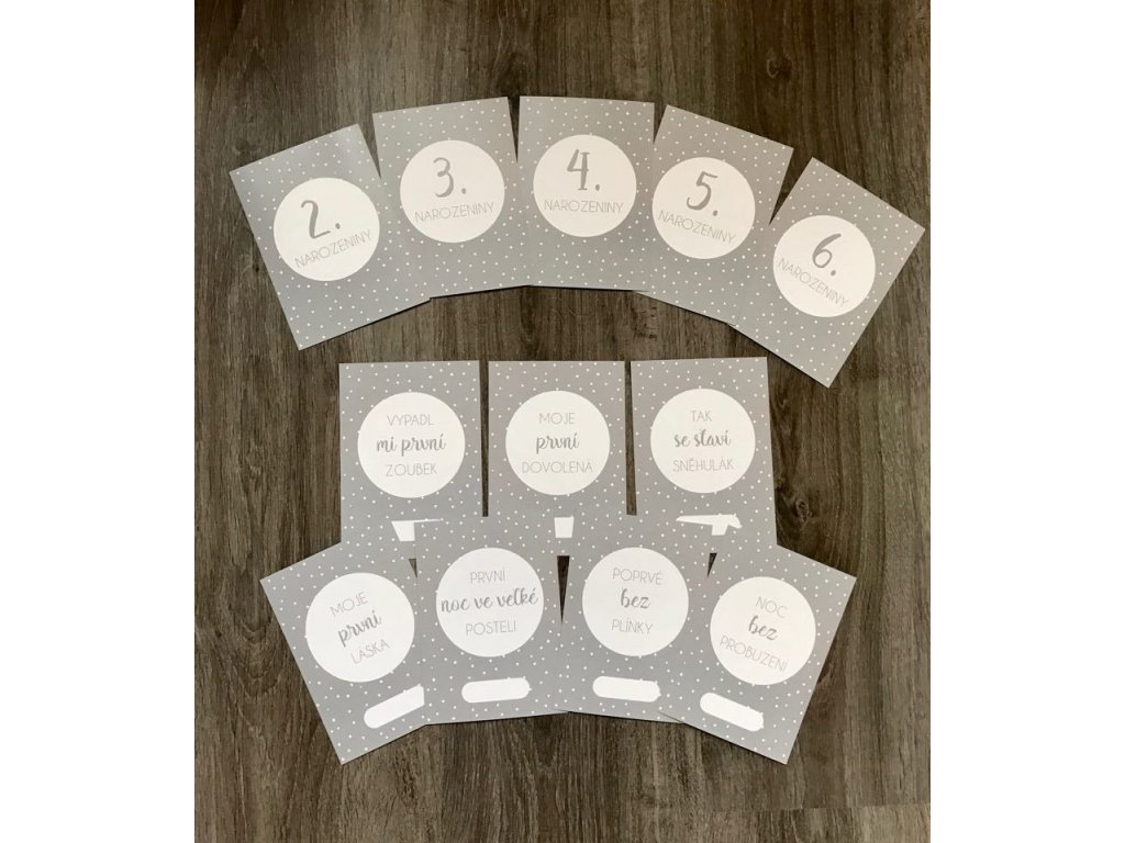 Zuzadesign Milníkové kartičky POLKA DOT GREY (UNISEX) Druh: POKRAČOVACÍ