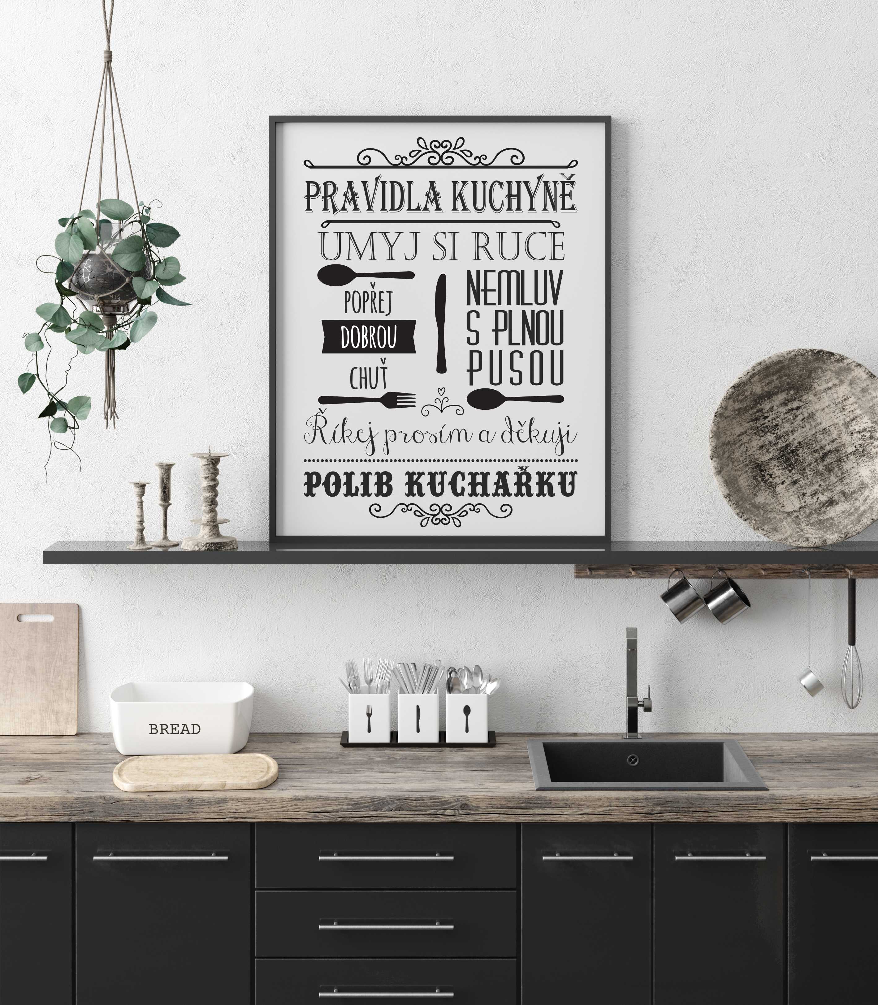 Zuzadesign Plakát - Pravidla kuchyně Velikost a provedení: S (A4 21x29,7cm) s rámečkem