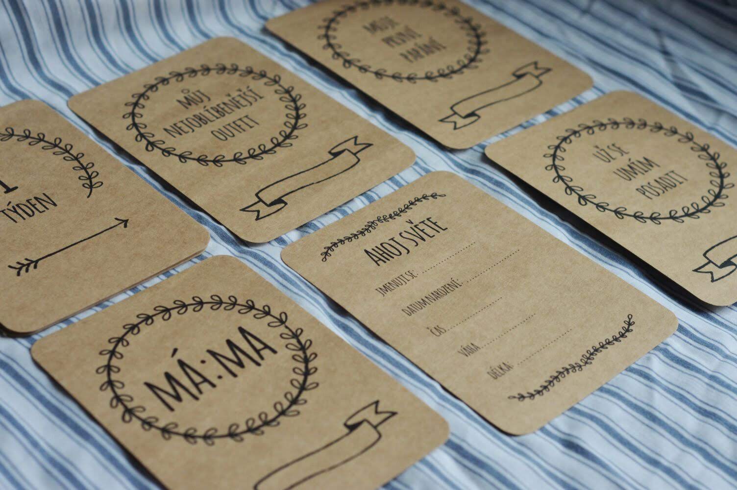 Zuzadesign Milníkové kartičky rustic PRO MIMINKO 35ks (UNISEX) Dárková krabička: Milníkové kartičky s dárkovou krabičkou