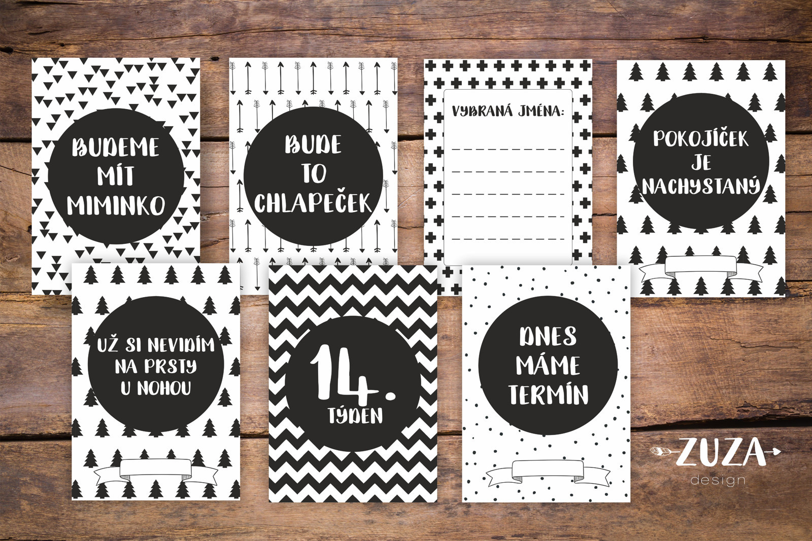 Zuzadesign TĚHOTENSKÉ milníkové kartičky nordic 30ks Dárková krabička: Milníkové kartičky s dárkovou krabičkou