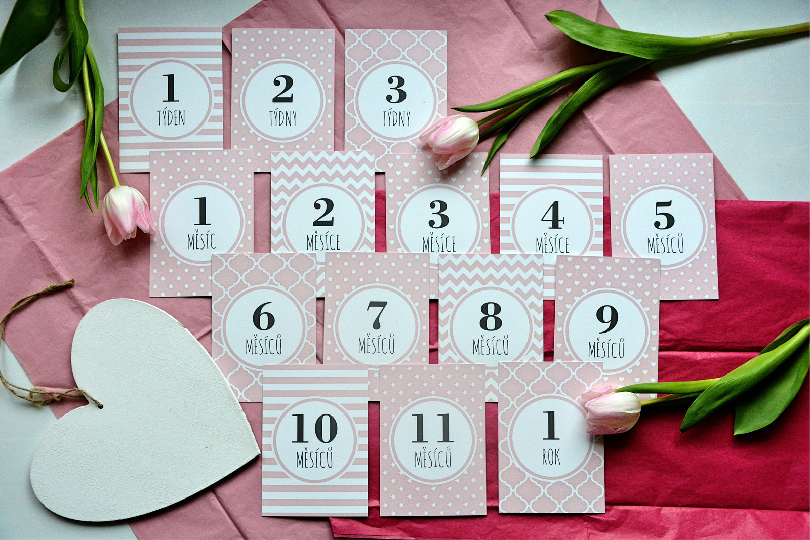 Zuzadesign Milníkové kartičky růžové PRO MIMINKO - 35ks (HOLČIČKA) Dárková krabička: Milníkové kartičky bez dárkové krabičky