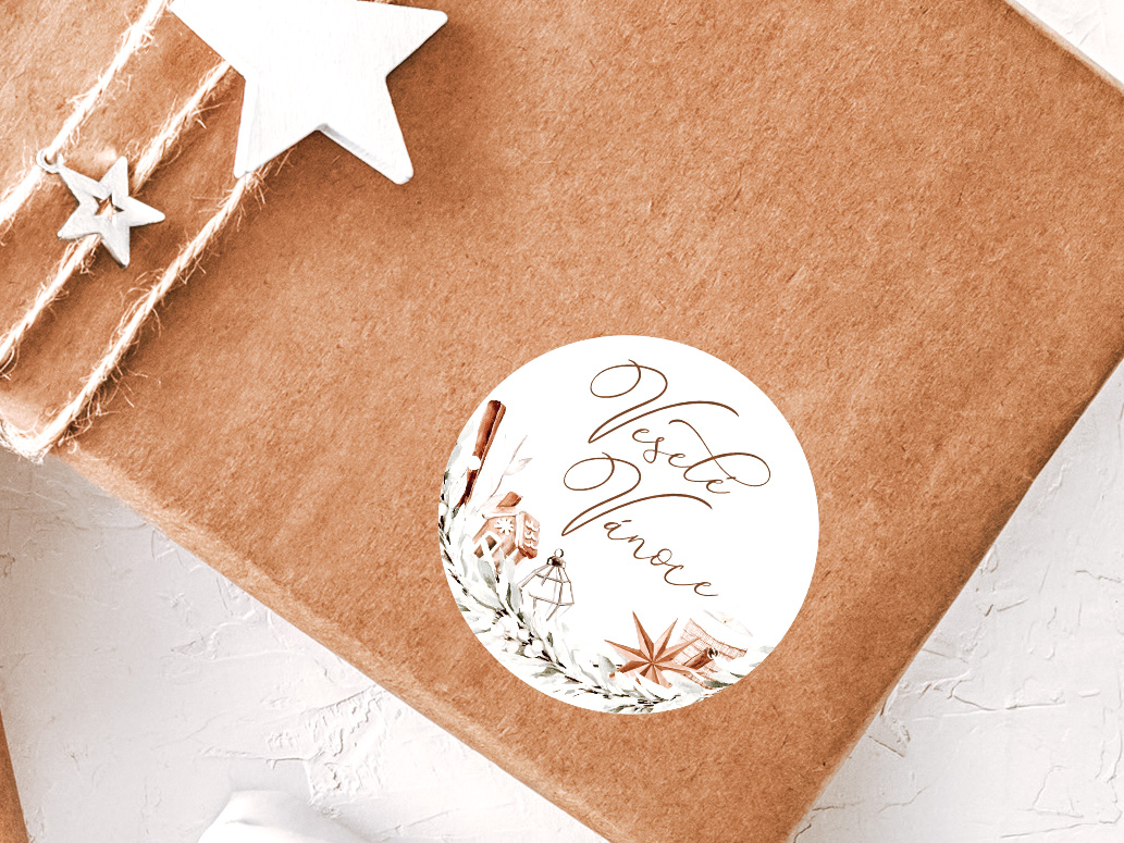 Vánoční samolepky Hygge věnec Varianty produktu: Samolepka kulatá 6cm 1 arch (12ks samolepek)