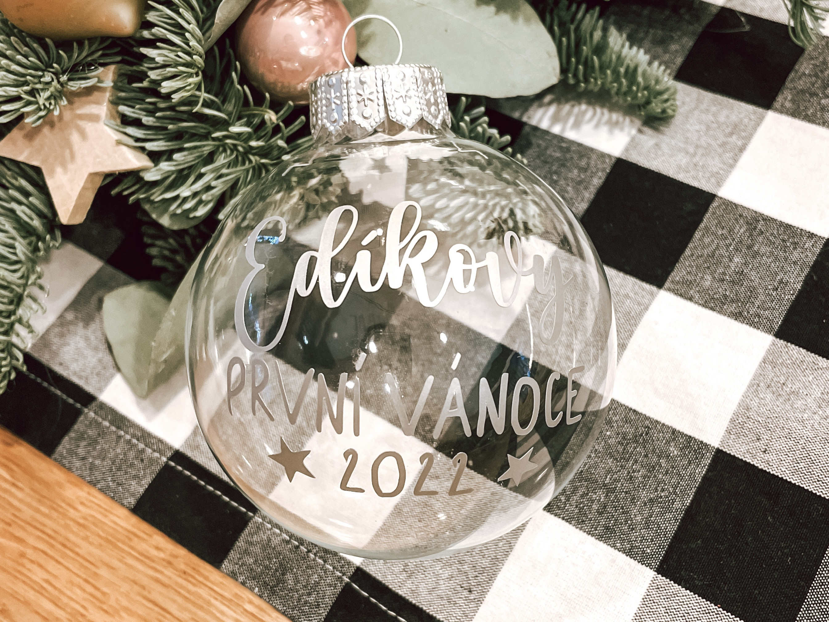 Zuzadesign Vánoční baňka “První Vánoce” TRANSPARENTNÍ