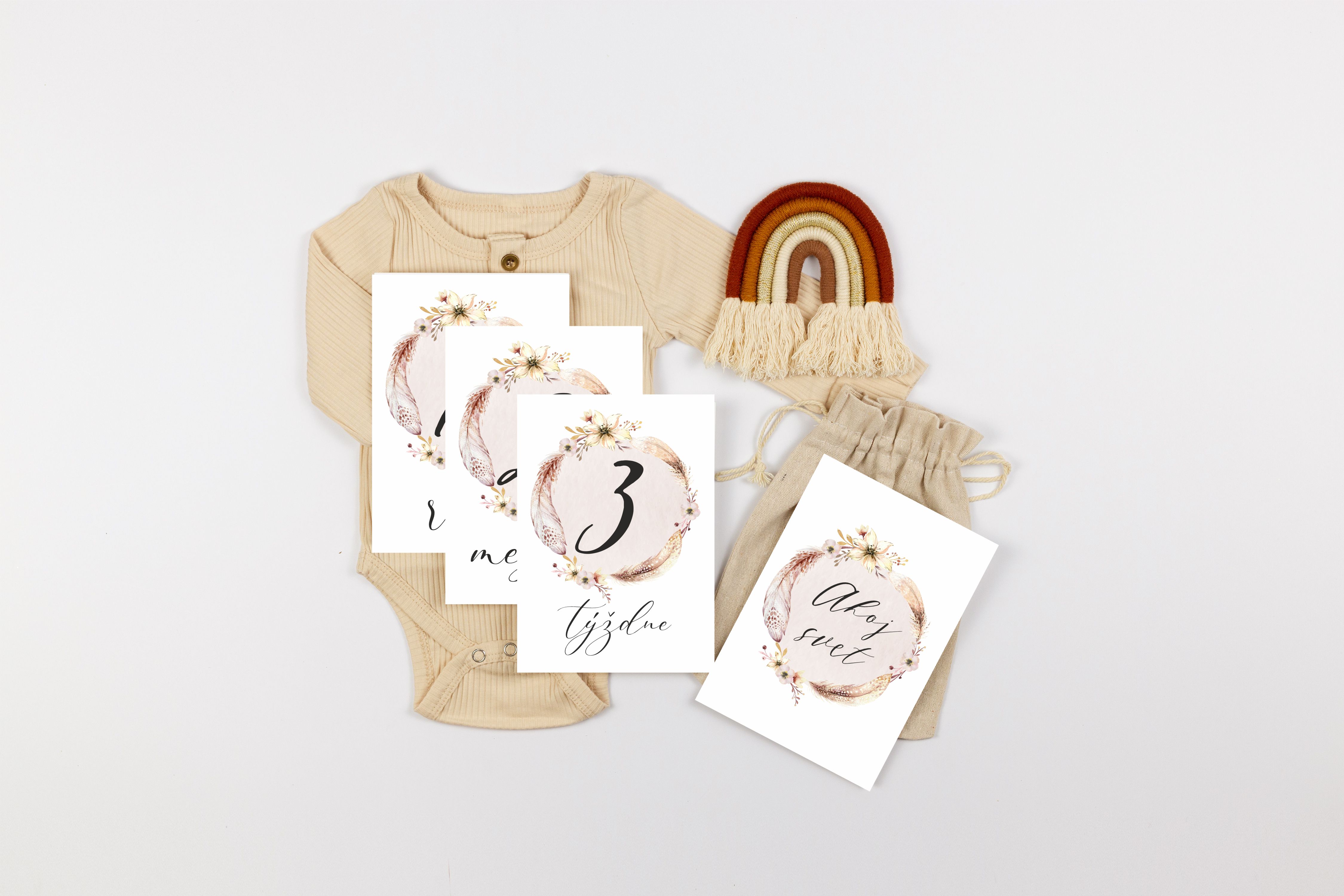 Zuzadesign Slovenské Milníkové kartičky - BOHO UNI SK (sada 20ks) Dárková krabička: Milníkové kartičky bez dárkové krabičky