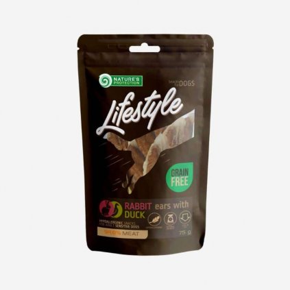 Nature's Protection pamlsky pre psa Lifestyle - zajačie uši s kačicou 75 g