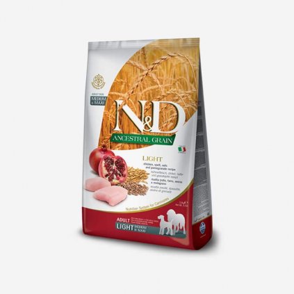 N&D dog Ancestral Grains adult medium & maxi, light, chicken, spelt, oats & pomegranate