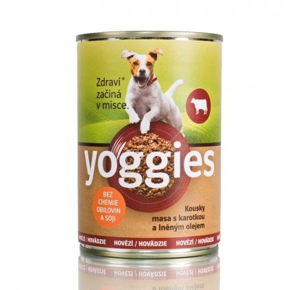 698 400g yoggies hovezi konzerva pro psy s karotkou a lnenym olejem