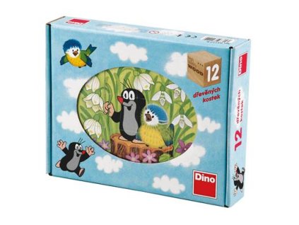 Dino Drevené kocky Krtko A Vtáčik - 12 kociek