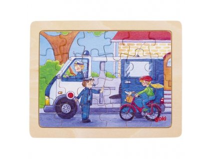 Goki puzzle drevené Autá v práci - Polícia 24 dielikov