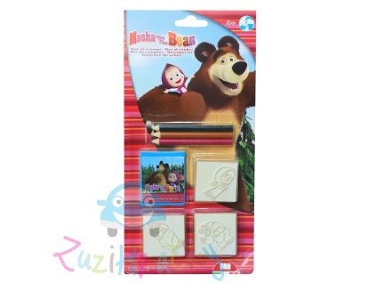 Multiprint Set pečiatok Máša a medveď + 3 farbičky (7 kusov)