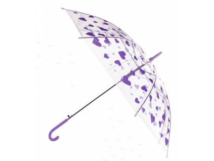 Transparentný detský dáždnik srdcia 5081 - fialový 91 cm