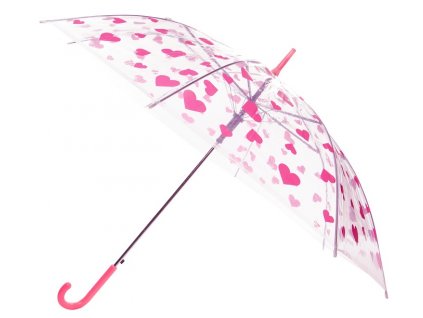 Transparentný detský dáždnik srdcia 5081 - ružový 91 cm
