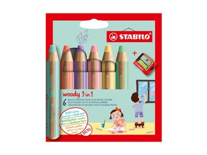 stabilo woody 3 v 1 6ks so struhadlom pastelove