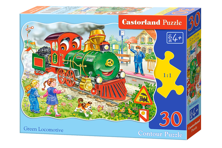 Castorland detské puzzle Zelená lokomotíva 30 dielikov