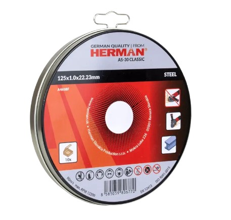 HERMAN Rezný kotúč na oceľ 125x1mm (10 ks) v kovovom boxe