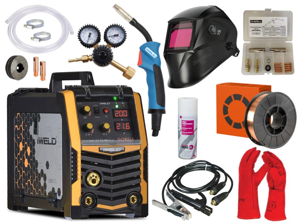 Mega set zváračka iWELD GORILLA POCKETMIG 205 SILVERBACK