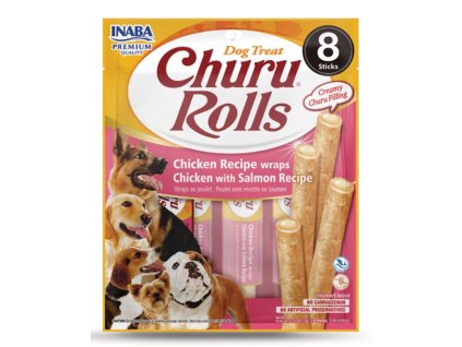 Churu Dog Rolls Chicken Recipe wraps Chicken with Salmon Recipe 8x12g AKCE