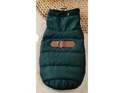 Elegantní zimní bunda pro psy s kožíškem tmavě zelená