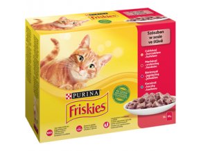 FRISKIES multipack 12 x85 g kuře, hovězí, jehněčí,kachna ve šťávě