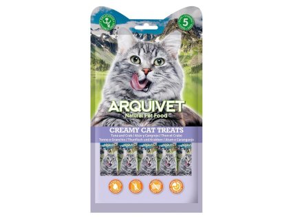 pack creamy cat treats snack cremoso de atun y cangrejo expositor de 12 bolsas con 5x14 1g