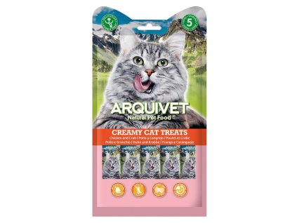 pack creamy cat treats snack cremoso de pollo y cangrejo expositor de 12 bolsas con 5x14 g1