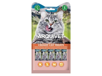 creamy cat treats snack cremoso de salmon y gambas bolsa con 5 sobres de 14 g
