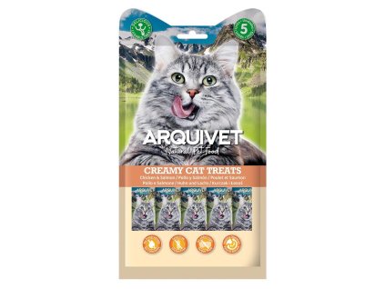 creamy cat treats snack cremoso de pollo y salmon bolsa con 5 sobres de 14 g