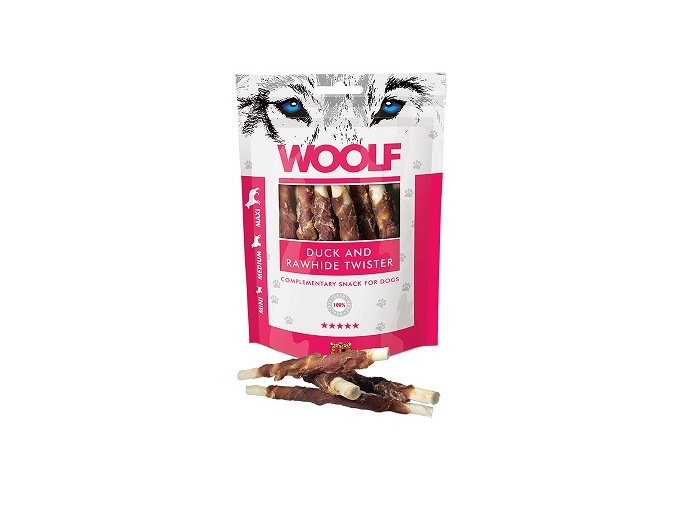 WOOLF pochoutka Duck&Rawhide twister 100g