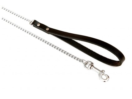 Řetízkové vodítko s koženým uchem černé 0,2×110cm