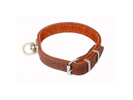 Kožený obojek barvářský se vzorem hnědý 3×45cm