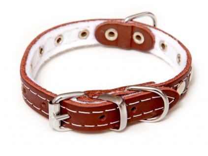 Kožený obojek podšitý Stella zdobený hnědý 1×26cm AKCE