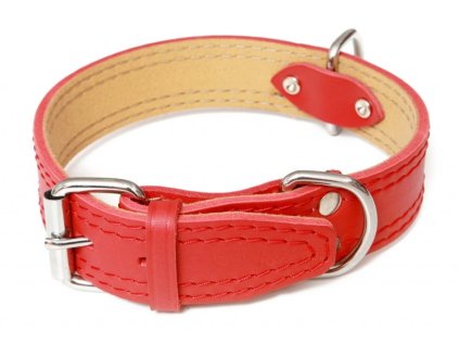 Kožený obojek Herry červený zdobený šitím 4×70cm