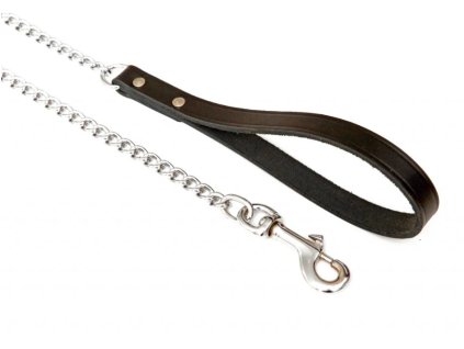 Řetízkové vodítko s koženým uchem černé 0,3×110cm